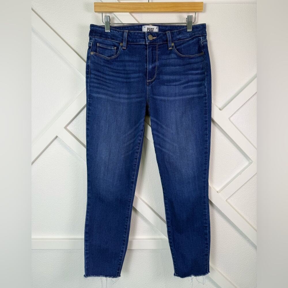 PAIGE Verdugo Crop Skinny Jeans Blue Denim Raw Hem Stretch Size 30